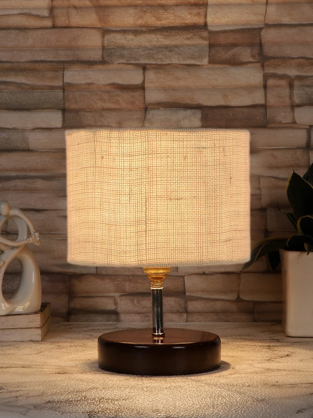 White Jute Table lamp with Brown Wood Base (YK89)