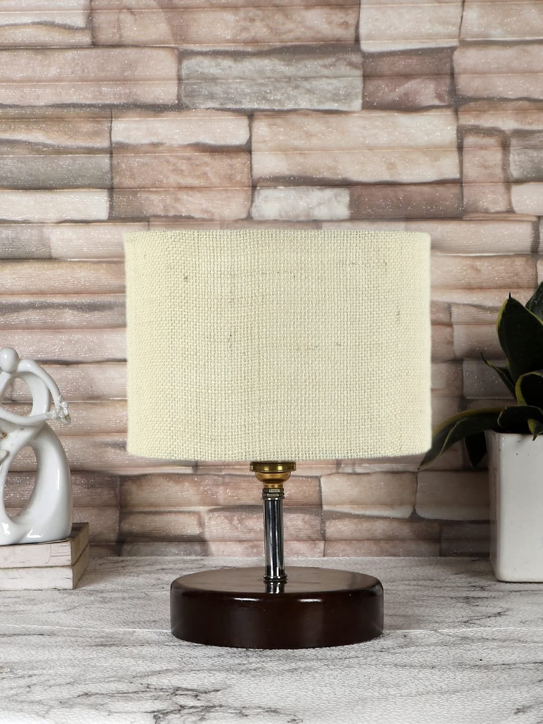 White Jute Table lamp with Brown Wood Base (YK89)