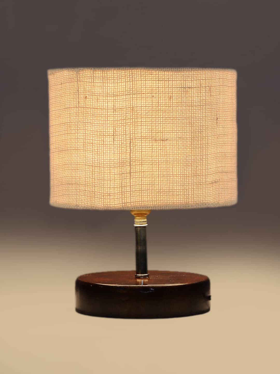 White Jute Table lamp with Brown Wood Base (YK89)