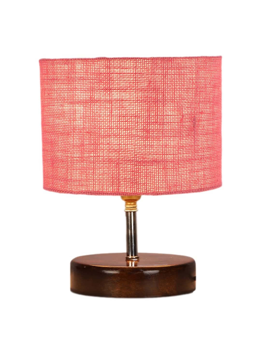 Pink Jute Table lamp with Brown Wood Base (YK90)