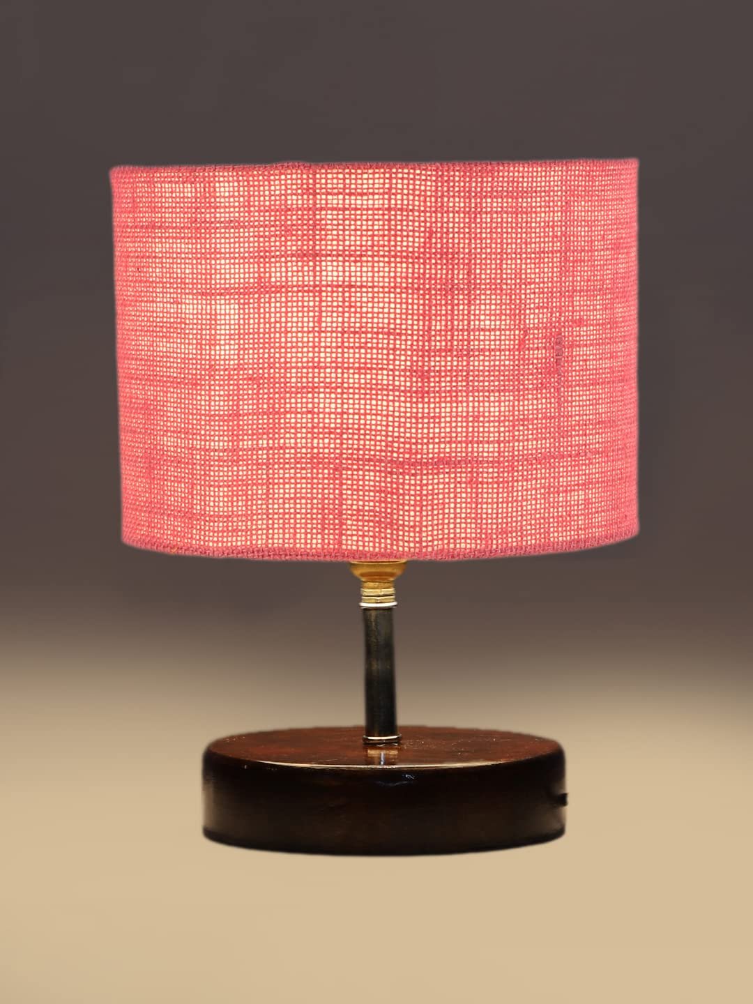 Pink Jute Table lamp with Brown Wood Base (YK90)