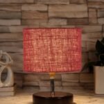 Maroon Jute Table lamp with Brown Wood Base (YK91)