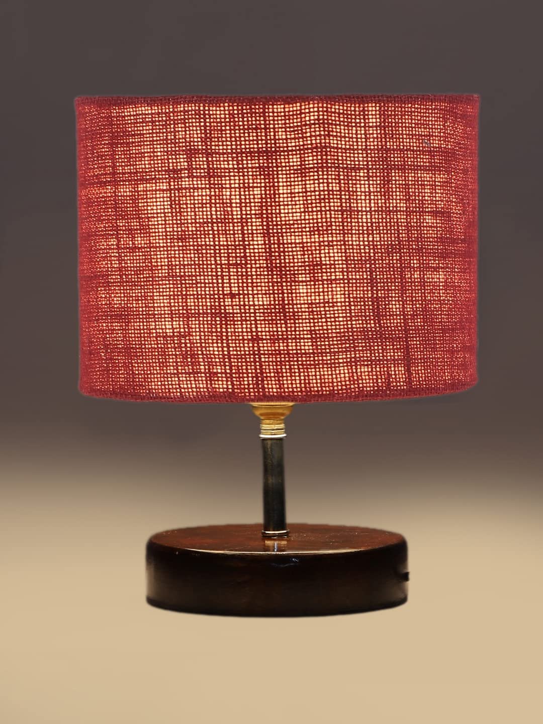 Maroon Jute Table lamp with Brown Wood Base (YK91)