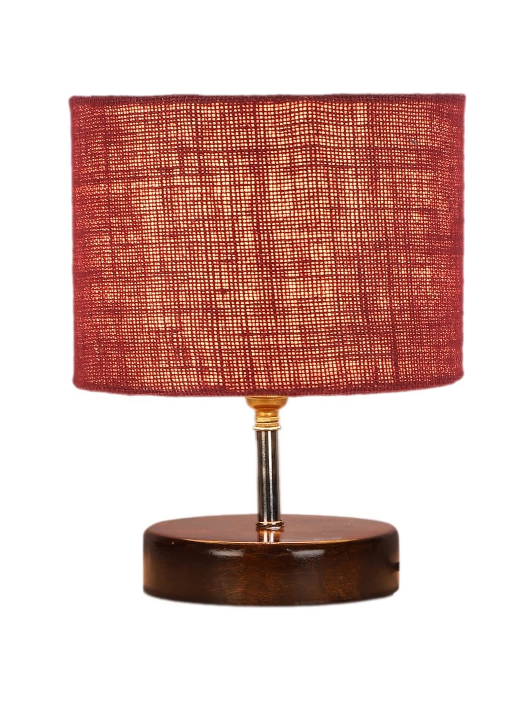 Maroon Jute Table lamp with Brown Wood Base (YK91)