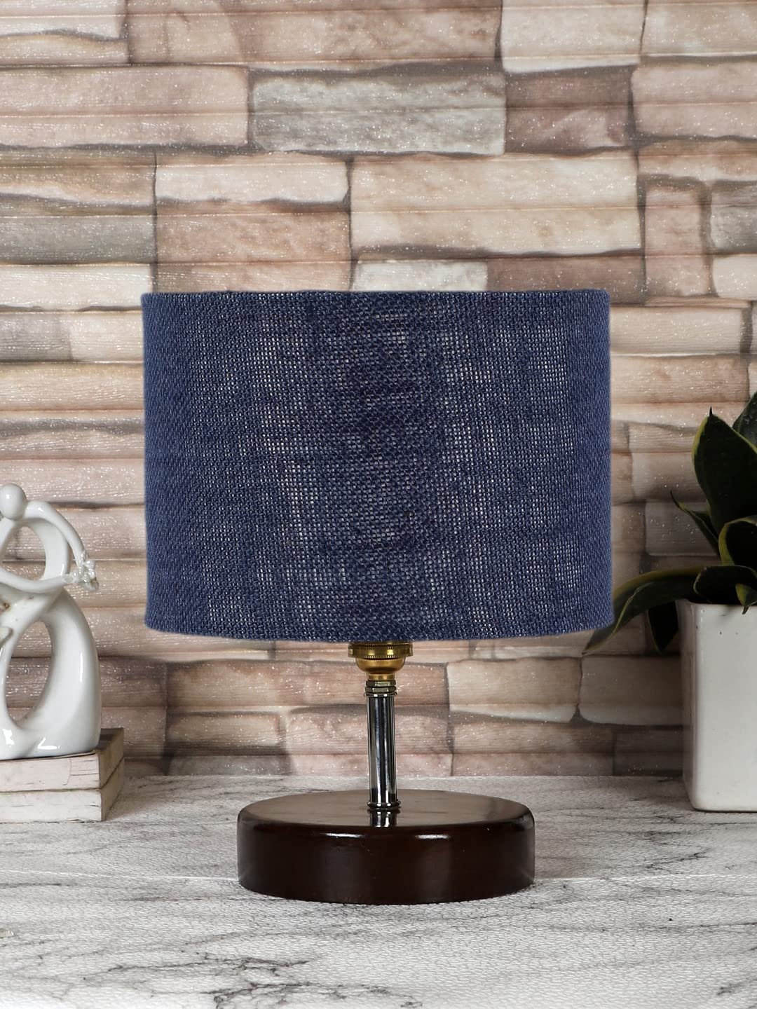 Blue Jute Table lamp with Brown Wood Base (YK92)