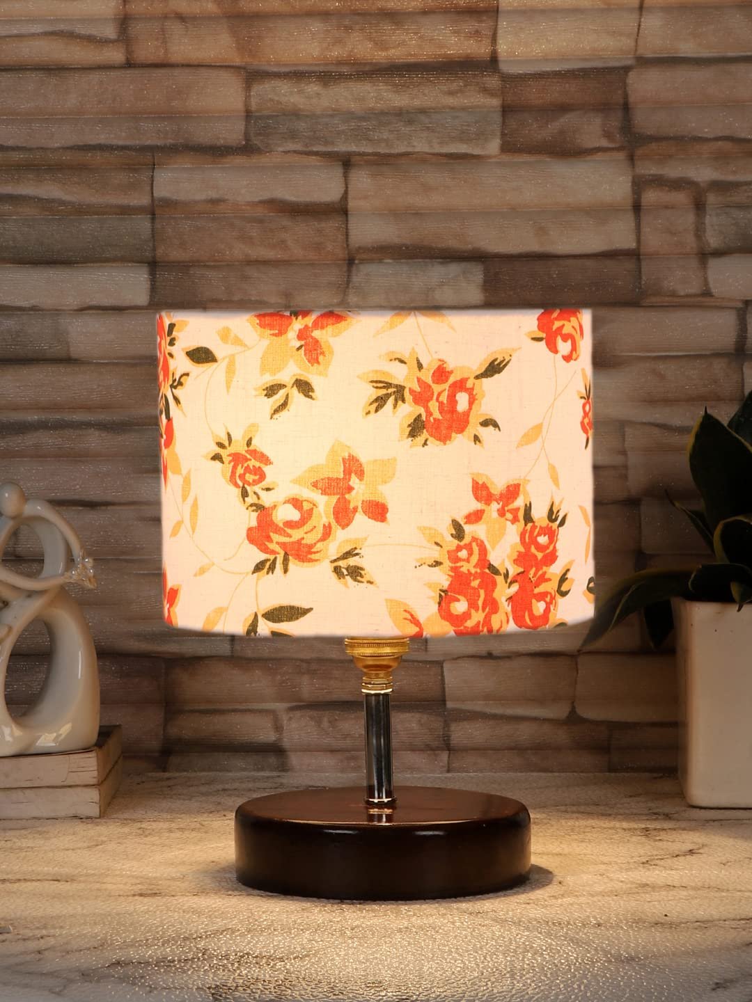 Multicolor Cotton Table lamp with Brown Wood Base (YK95)