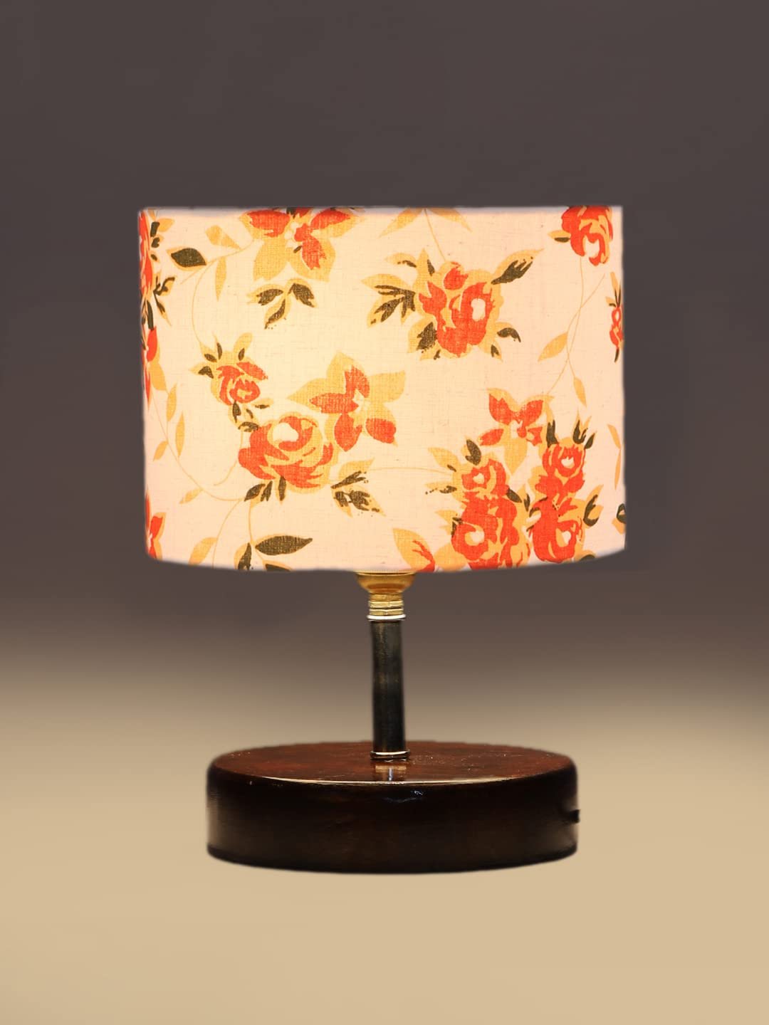 Multicolor Cotton Table lamp with Brown Wood Base (YK95)
