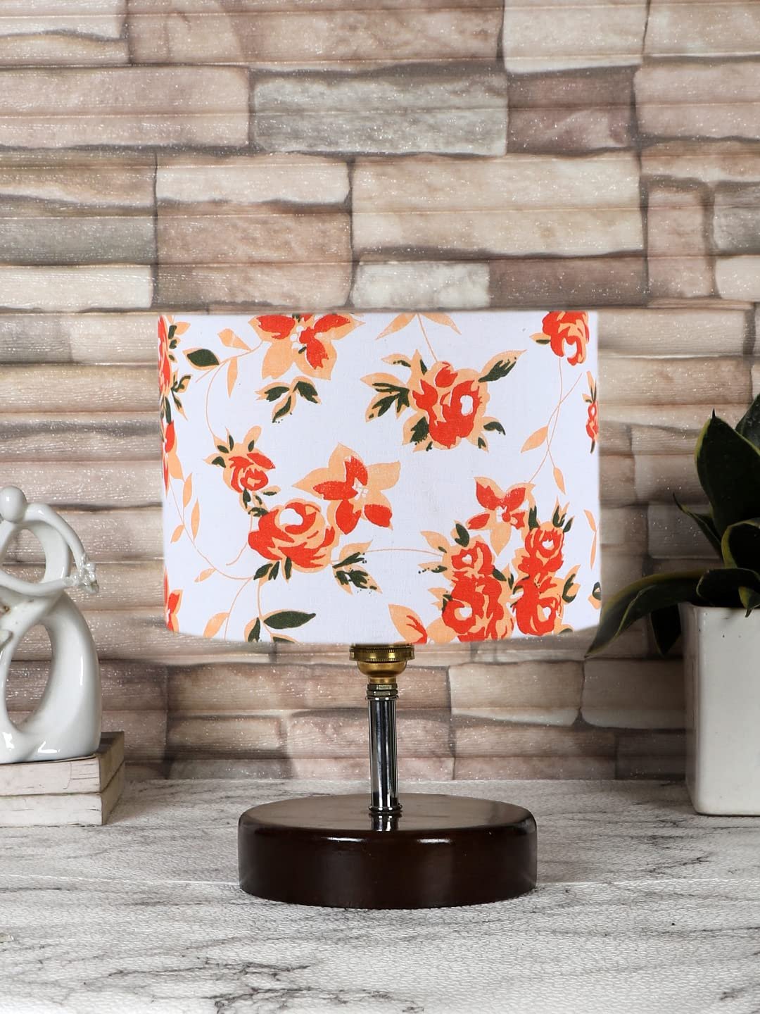 Multicolor Cotton Table lamp with Brown Wood Base (YK95)