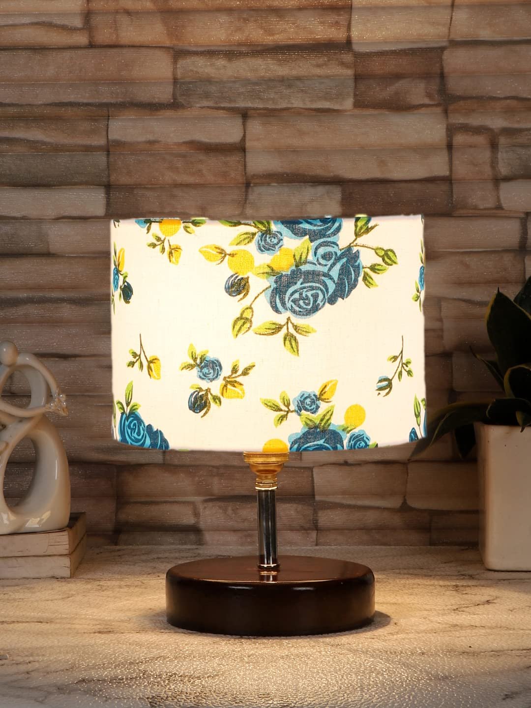 Multicolor Cotton Table lamp with Brown Wood Base (YK96)