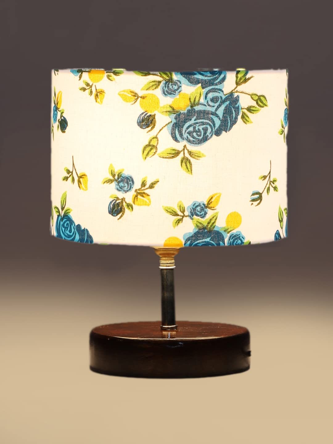 Multicolor Cotton Table lamp with Brown Wood Base (YK96)