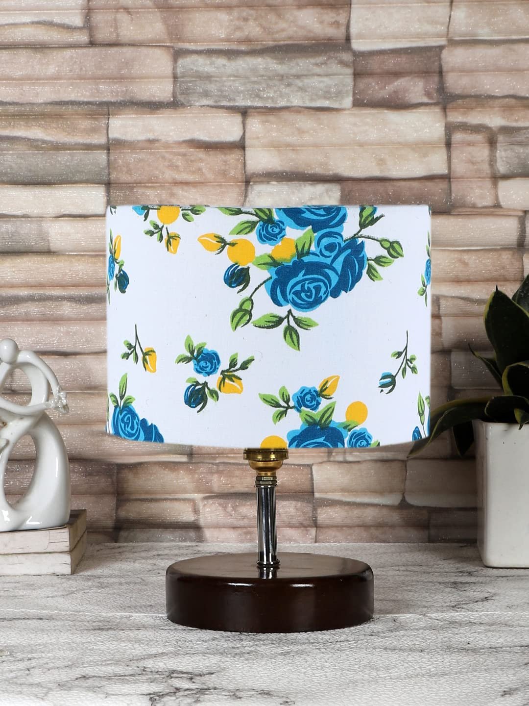 Multicolor Cotton Table lamp with Brown Wood Base (YK96)