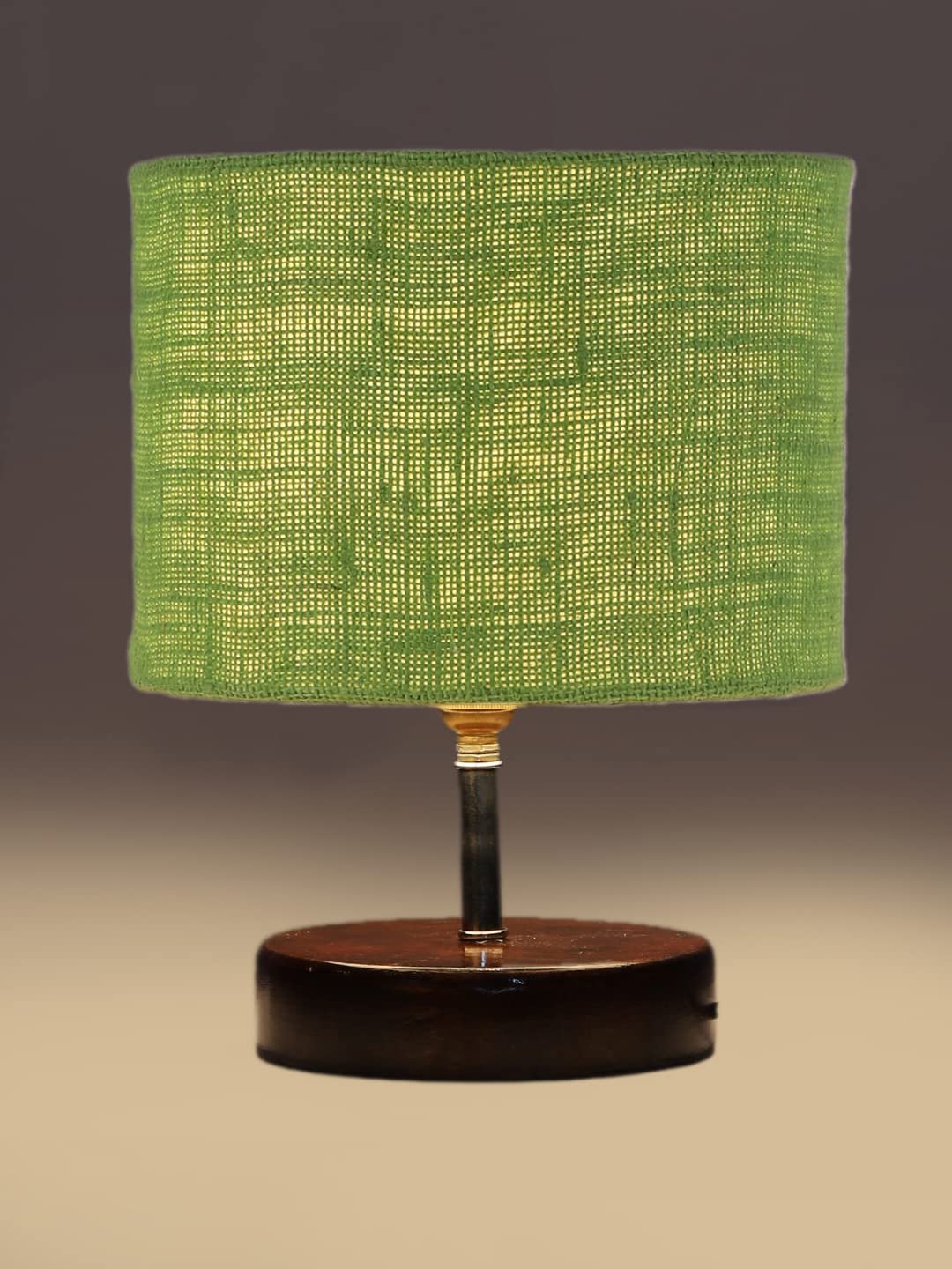 Green Jute Table Lamp with Brown Wood Base (YK98)