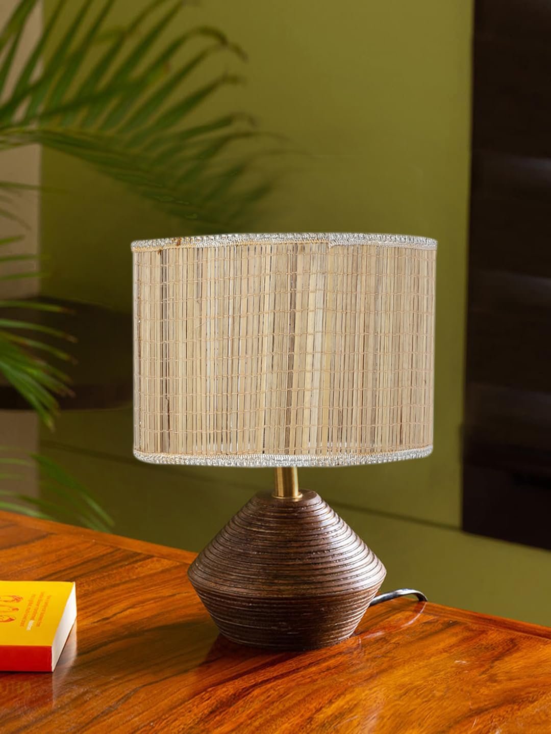 Bamboo Table lamp with Wood Base -(7x12 inches)