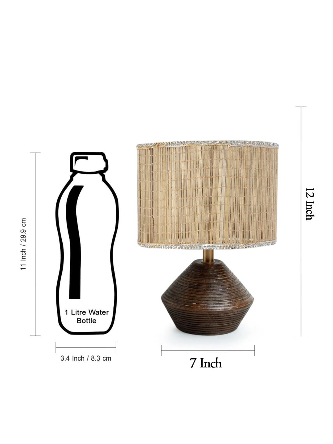 Bamboo Table lamp with Wood Base -(7x12 inches)