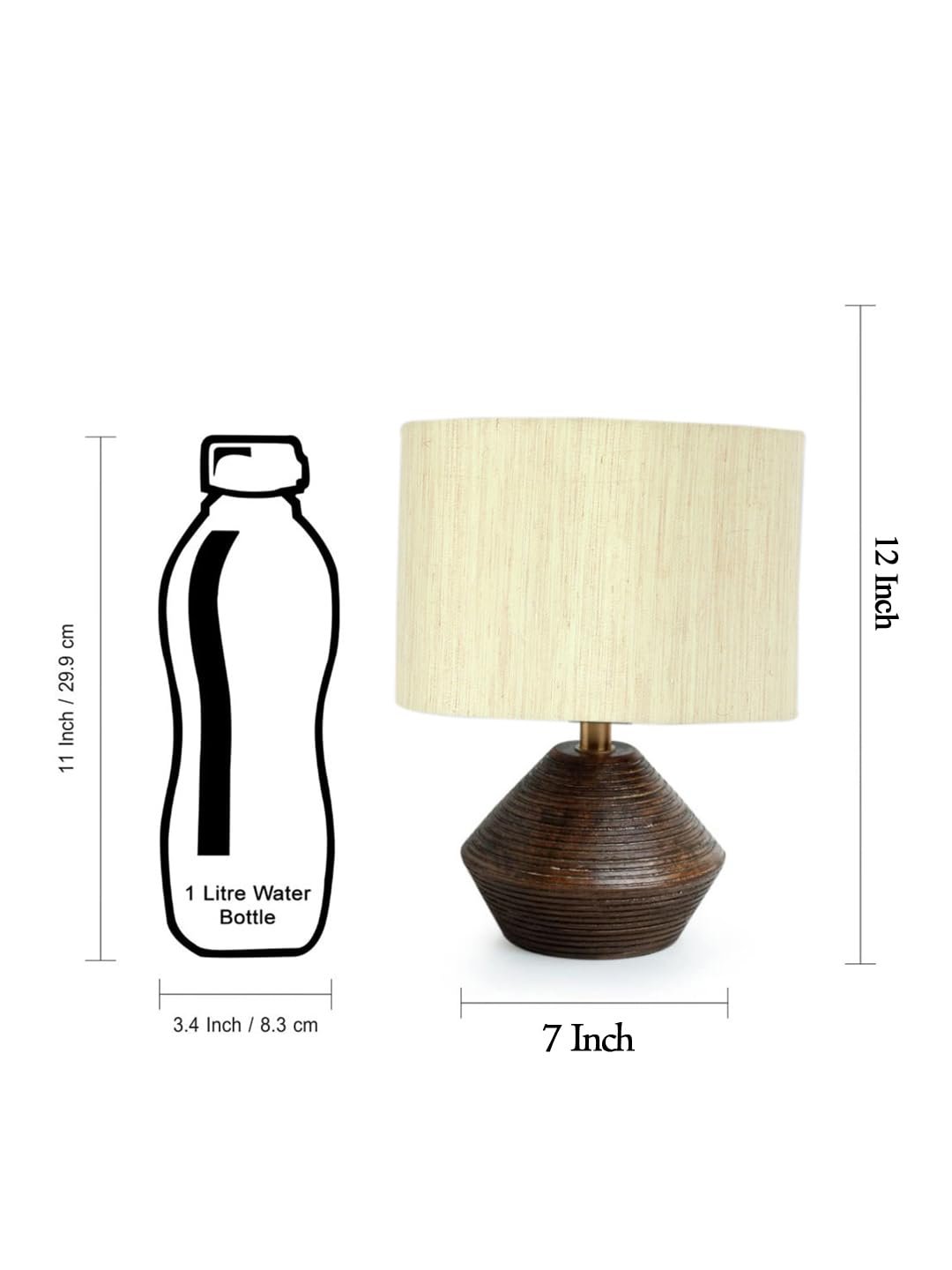 Off White Cotton Table lamp with Wood Natural Base (7x12 inches)