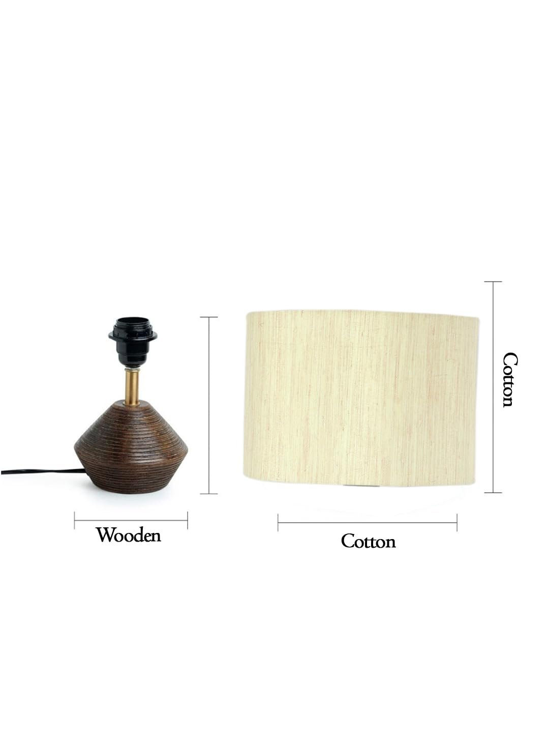 Off White Cotton Table lamp with Wood Natural Base (7x12 inches)
