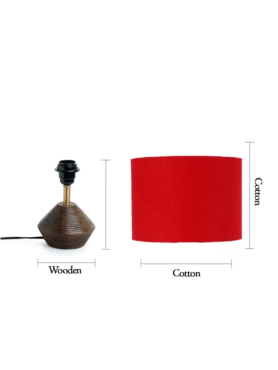 Red Cotton Table lamp with Wood Natural Base (7x12 inches)