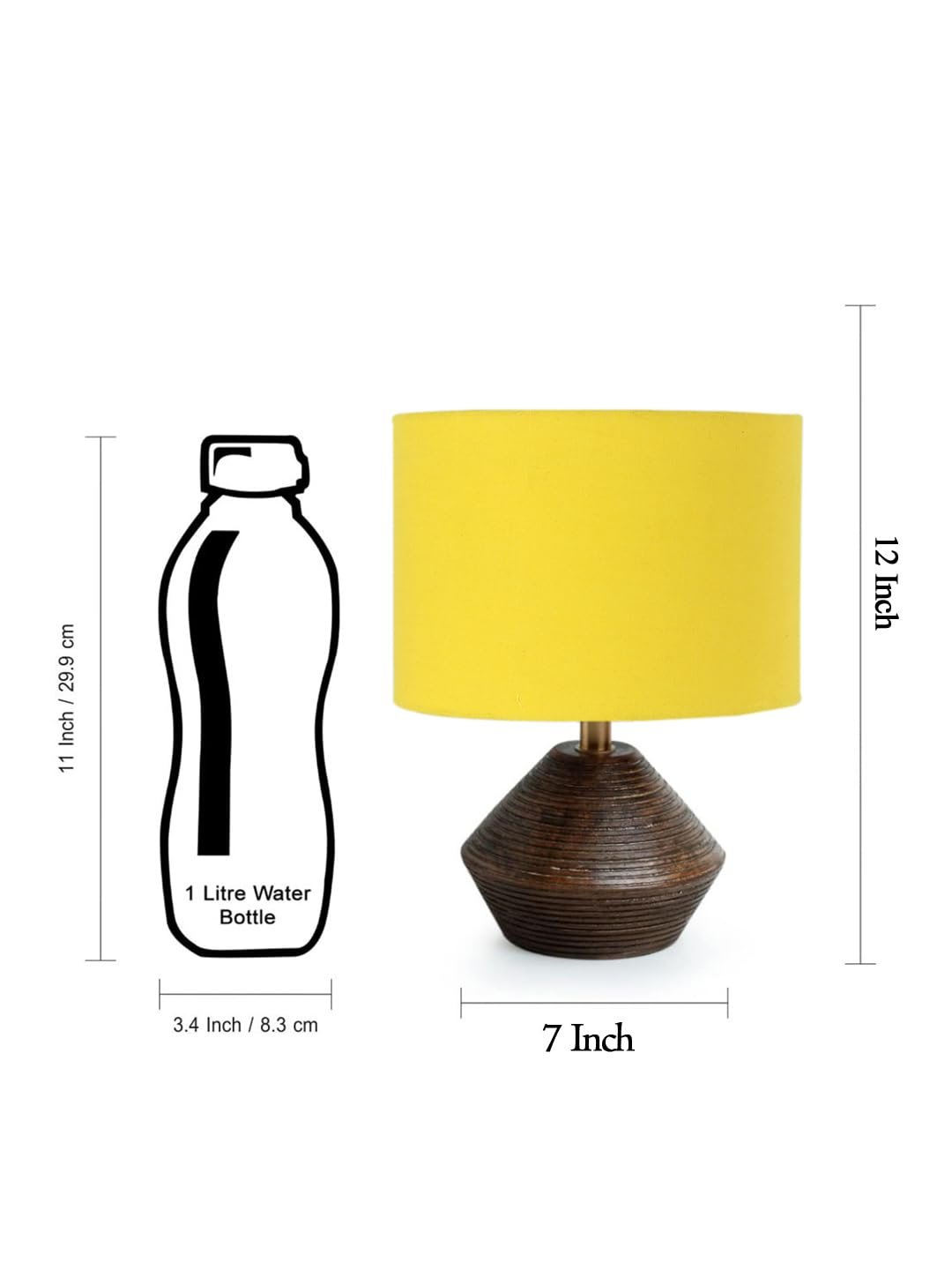 Yellow Cotton Table lamp with Wood Natural Base (7x12 inches)