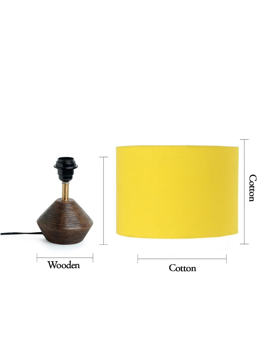Yellow Cotton Table lamp with Wood Natural Base (7x12 inches)