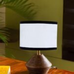 Multicolor Cotton Table lamp with Wood Natural Base (7×12 inches)