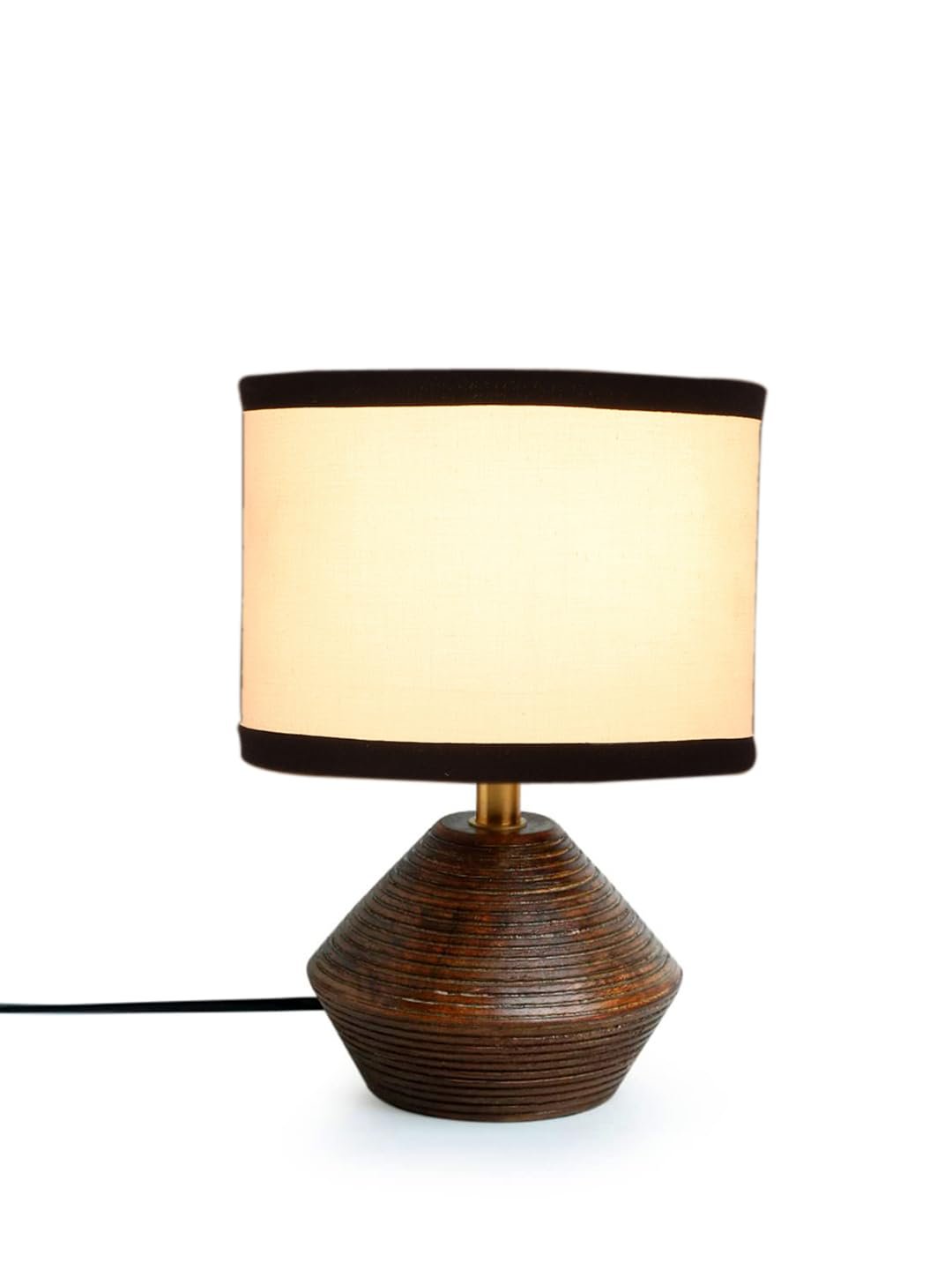 Multicolor Cotton Table lamp with Wood Natural Base (7x12 inches)