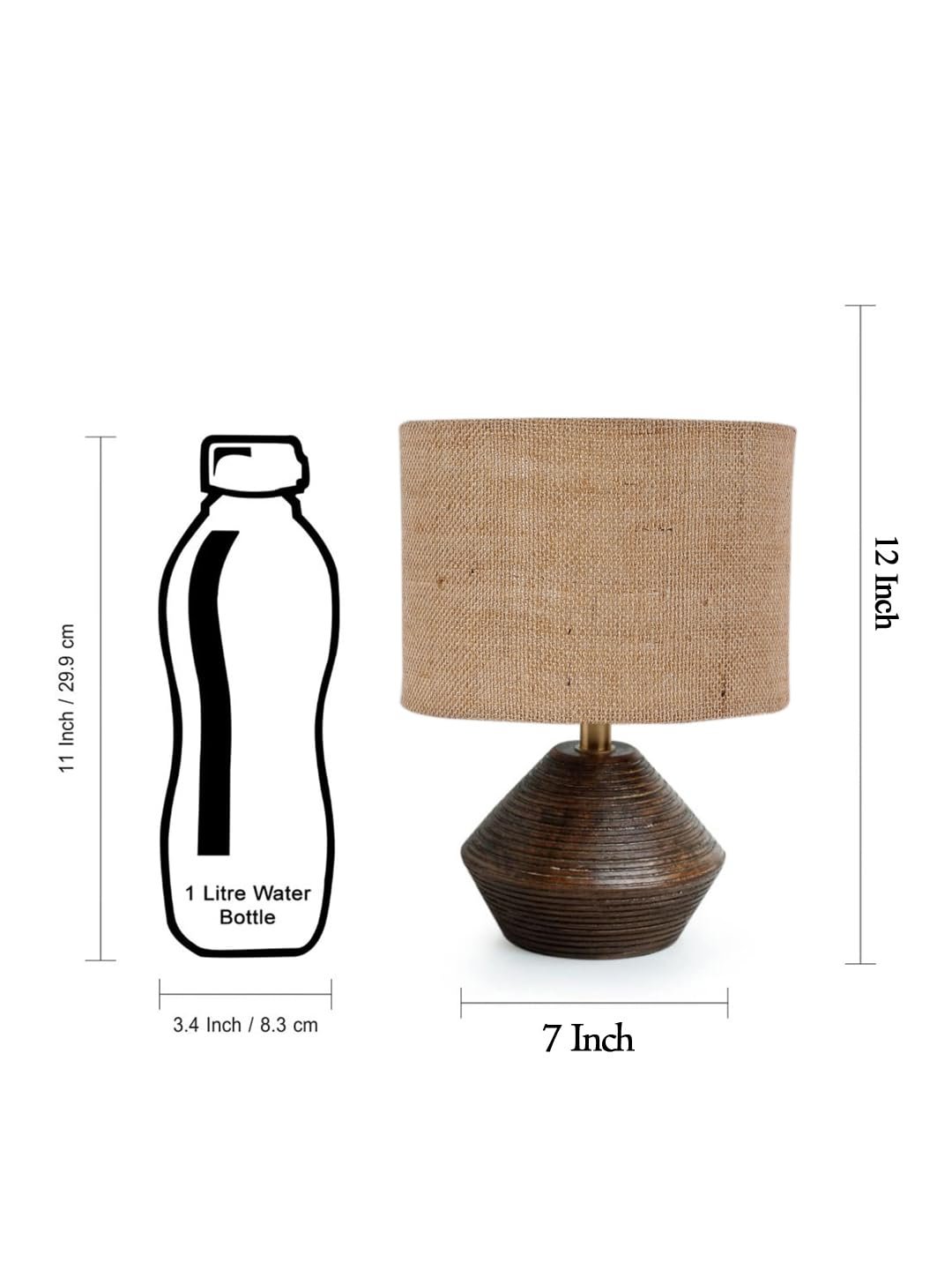 Beige Jute Table lamp with Wood Natural Base (7x12 inches)