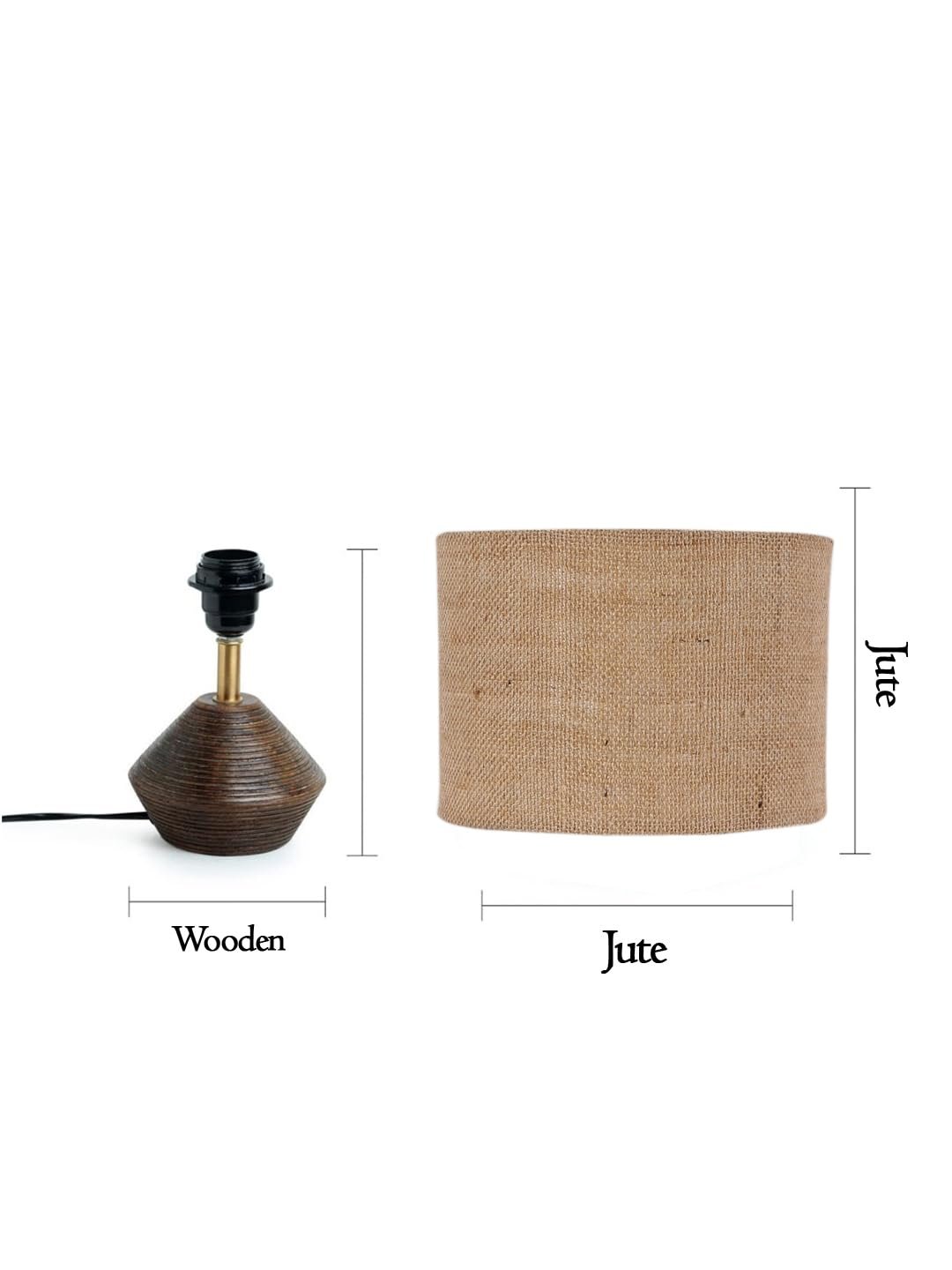 Beige Jute Table lamp with Wood Natural Base (7x12 inches)