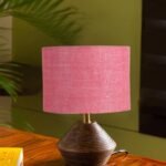 Pink Jute Table lamp with Wood Natural Base (7×12 inches)