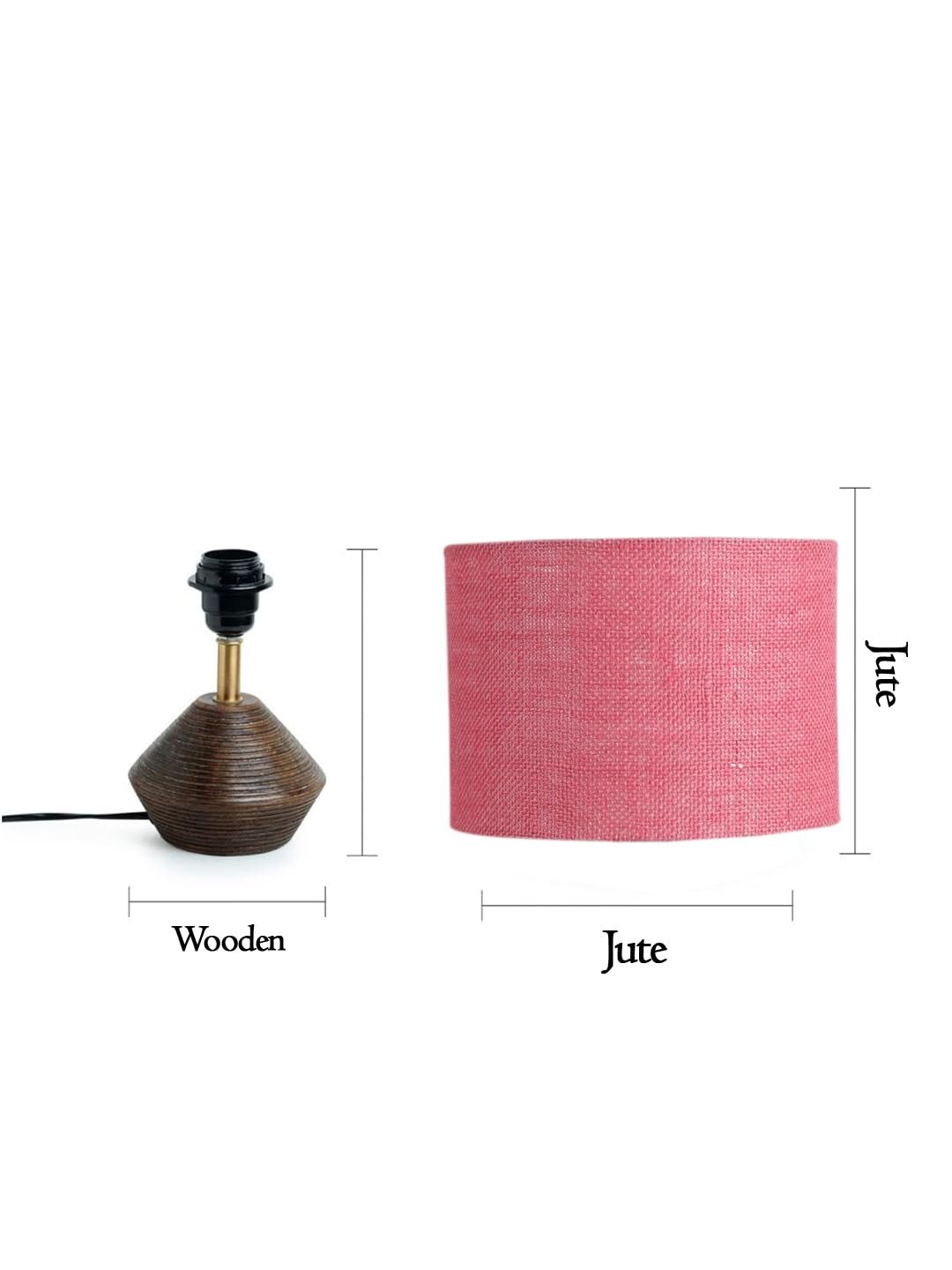 Pink Jute Table lamp with Wood Natural Base (7x12 inches)