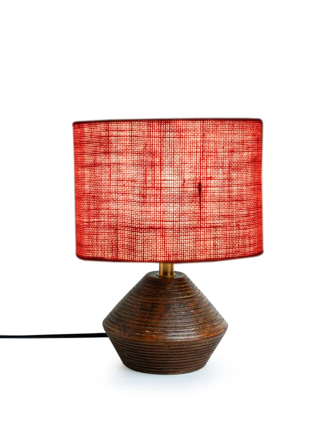Pink Jute Table lamp with Wood Natural Base (7x12 inches)