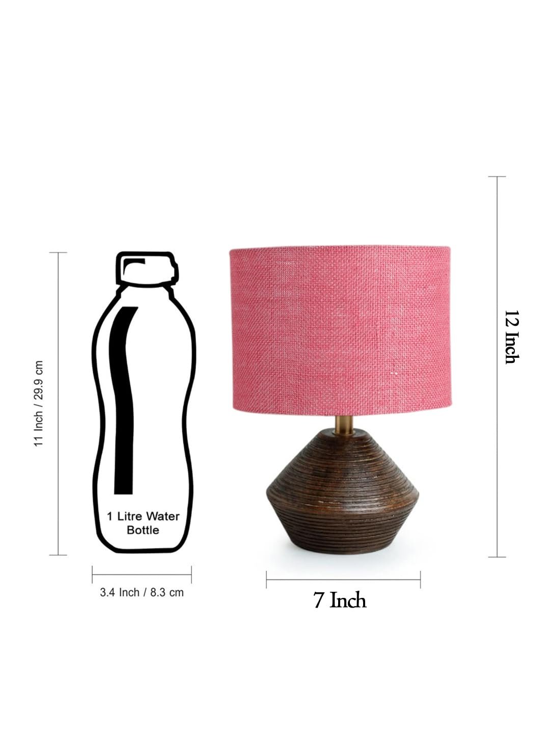 Pink Jute Table lamp with Wood Natural Base (7x12 inches)