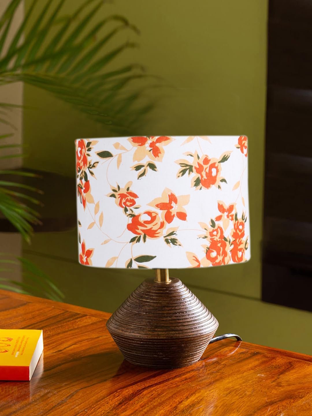 Multicolor Cotton Table lamp with Wood Natural Base (7x12 inches)-14