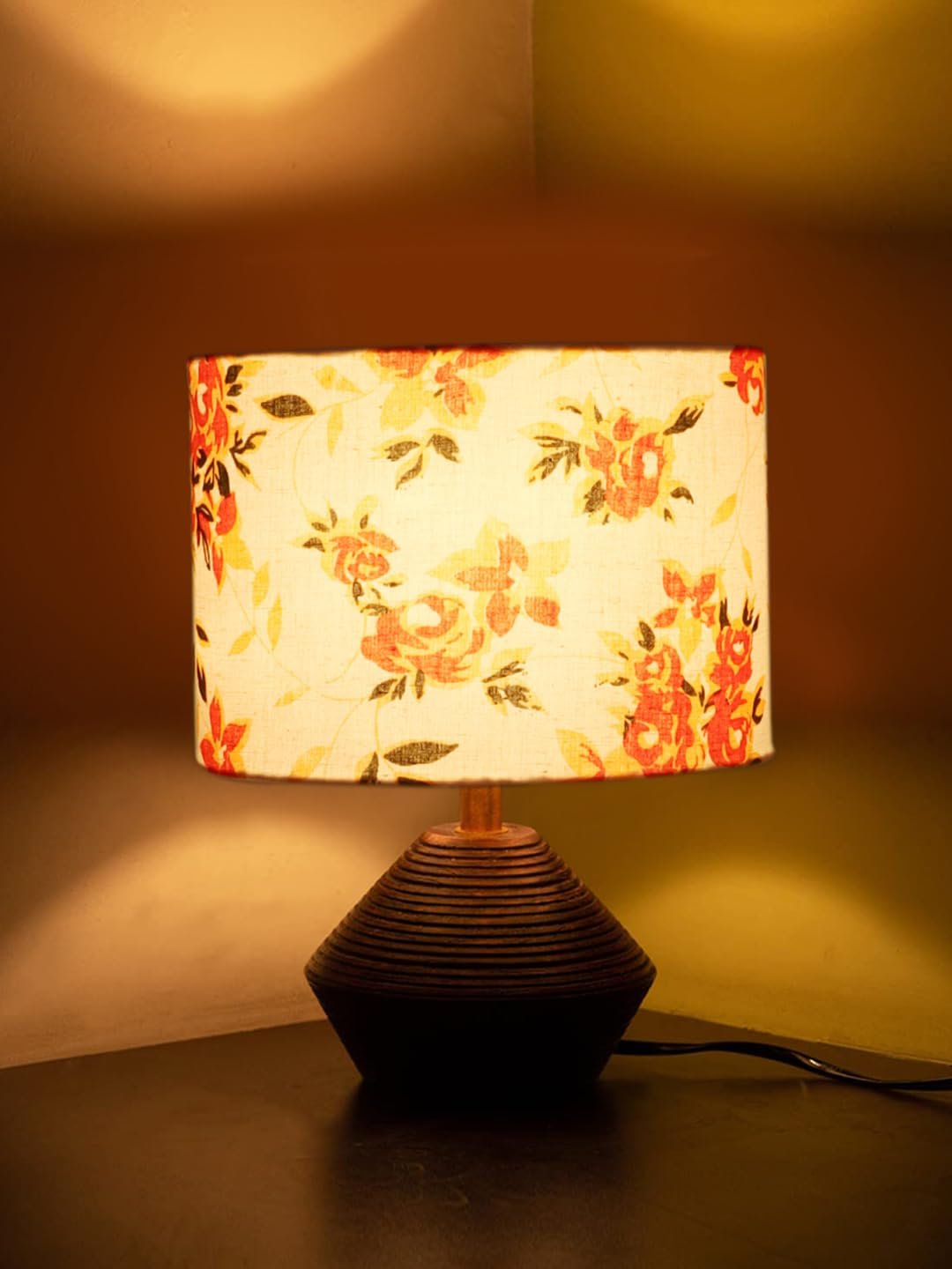 Multicolor Cotton Table lamp with Wood Natural Base (7x12 inches)-14