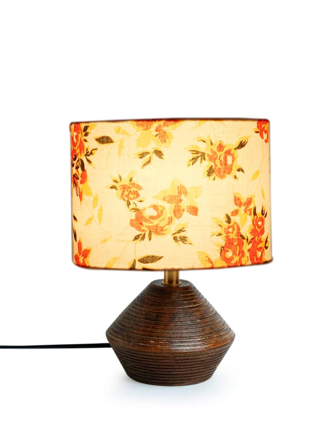 Multicolor Cotton Table lamp with Wood Natural Base (7x12 inches)-14