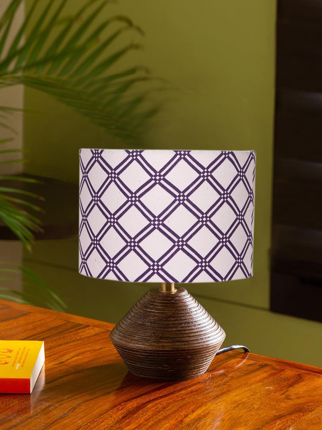 Multicolor Cotton Table lamp with Wood Natural Base (7x12 inches)-16