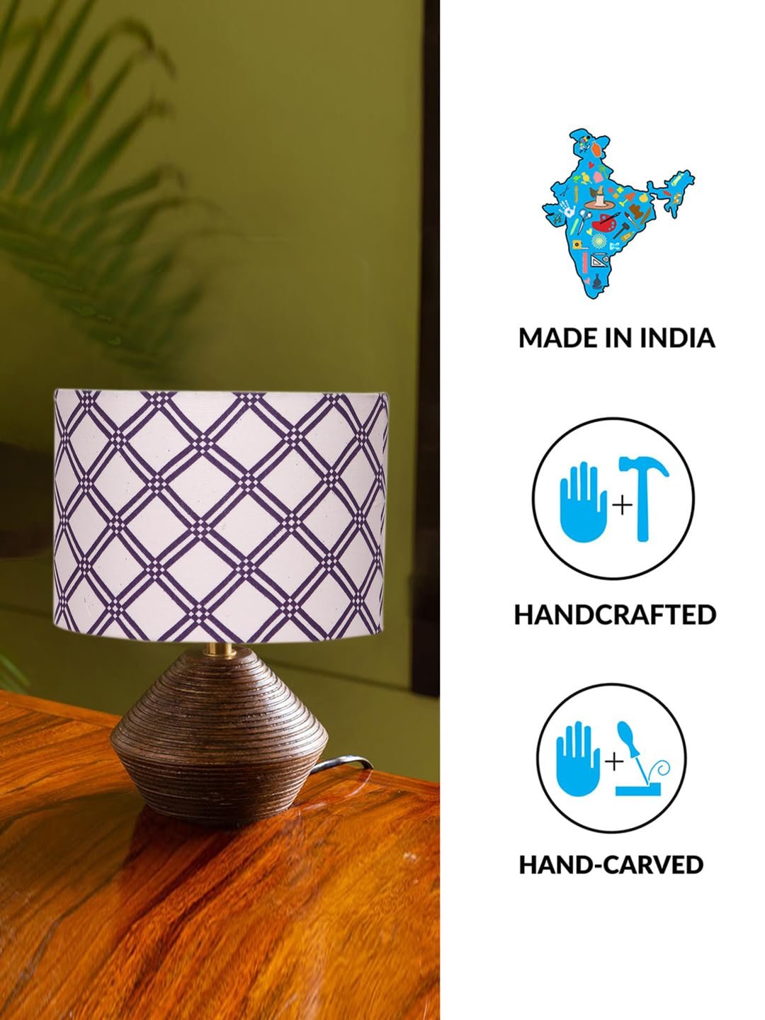 Multicolor Cotton Table lamp with Wood Natural Base (7x12 inches)-16