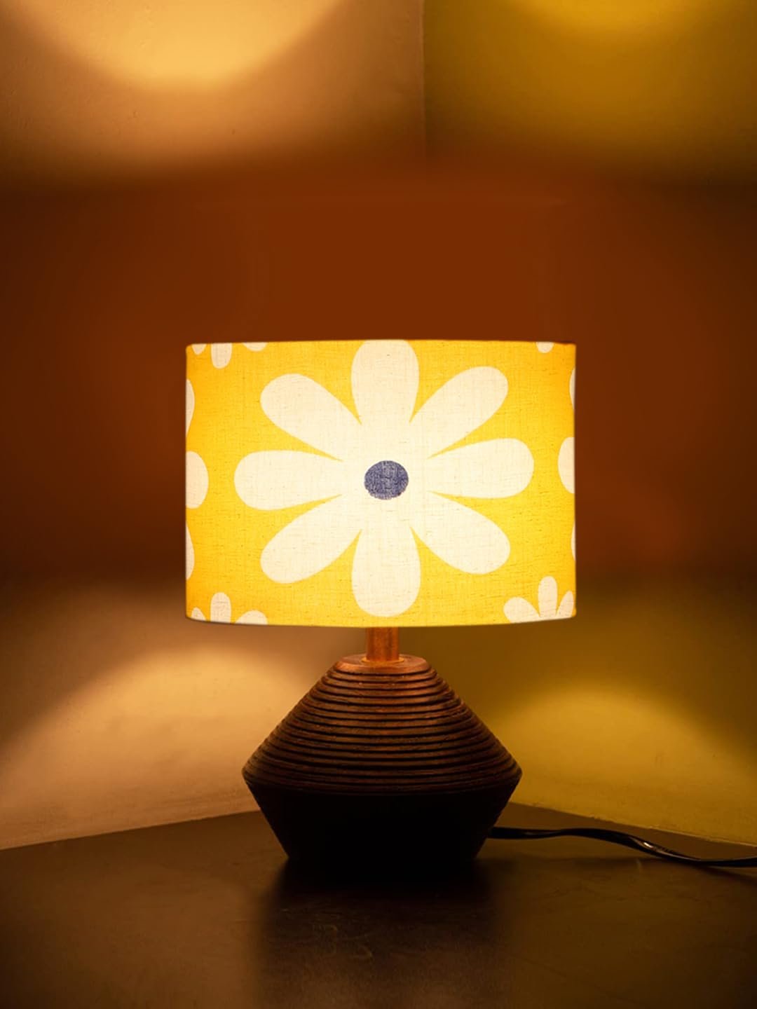 Multicolor Cotton Table lamp with Wood Natural Base (7x12 inches)-17