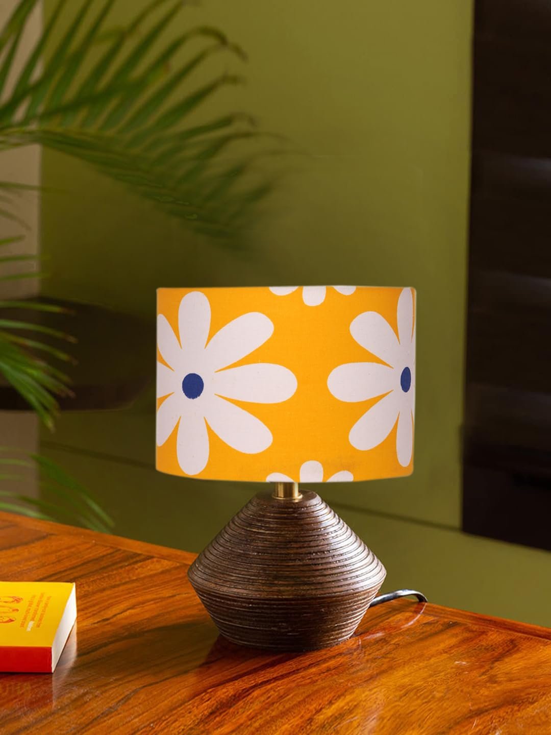 Multicolor Cotton Table lamp with Wood Natural Base (7x12 inches)-17
