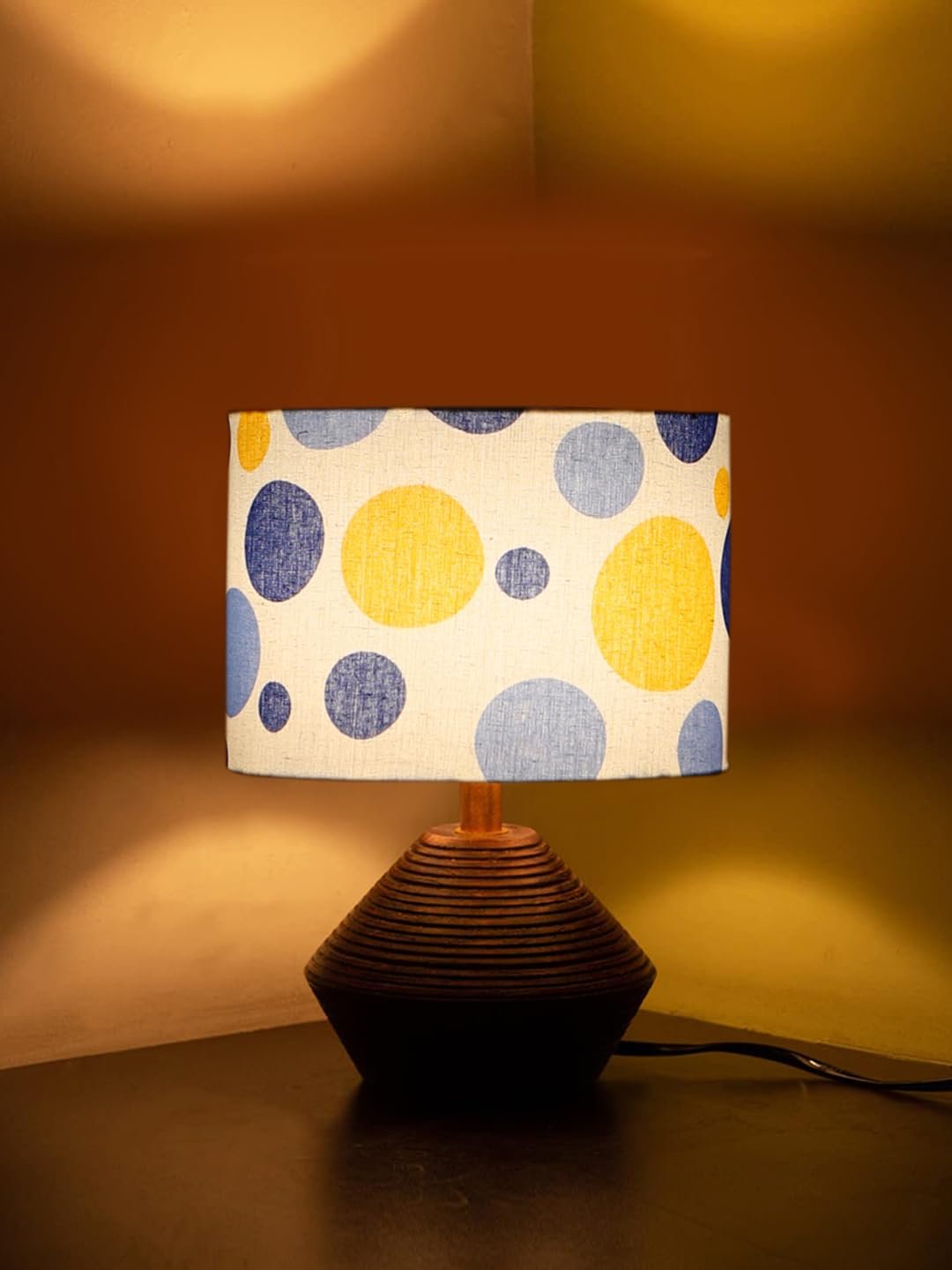 Multicolor Cotton Table lamp with Wood Natural Base (7x12 inches)-18