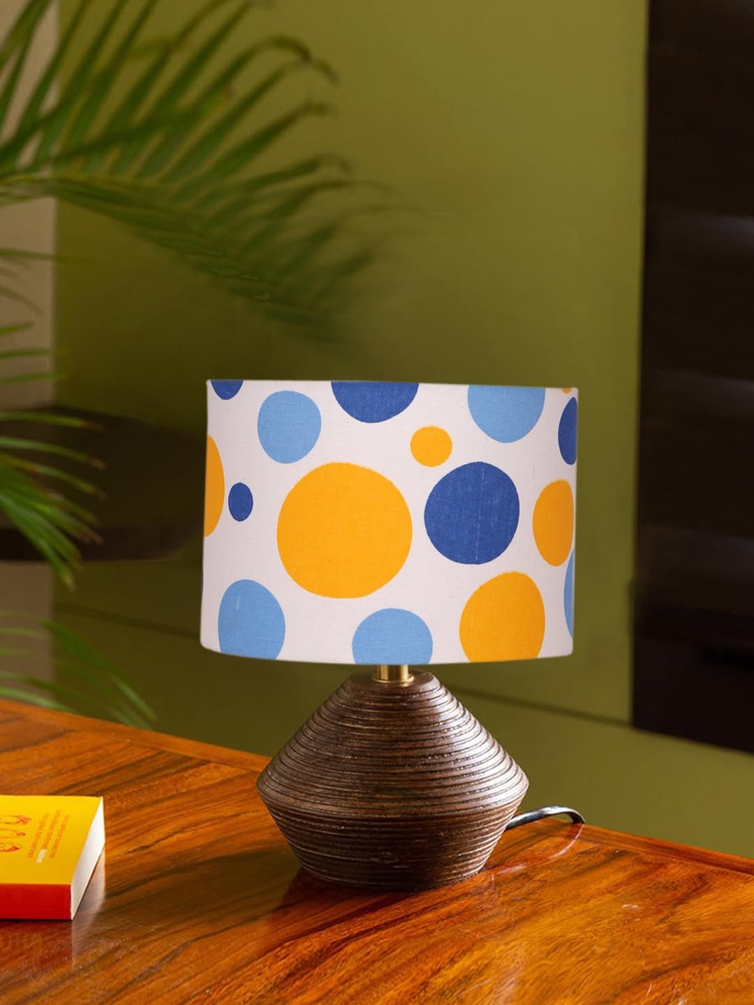Multicolor Cotton Table lamp with Wood Natural Base (7x12 inches)-18