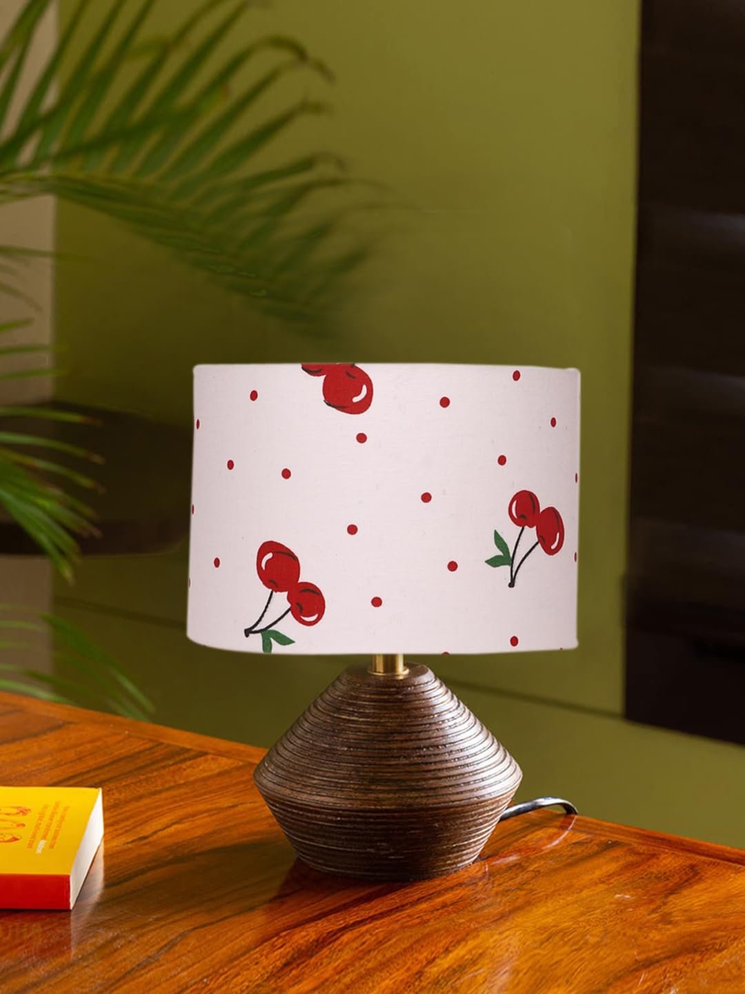 Multicolor Cotton Table lamp with Wood Natural Base (7x12 inches)-19