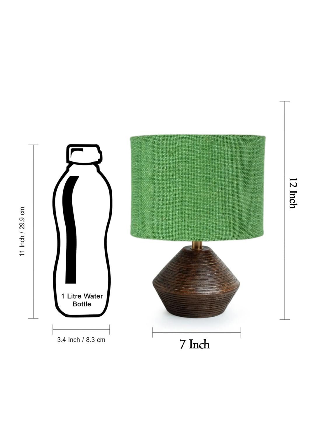 Green Jute Table lamp with Wood Natural Base (7x12 inches)