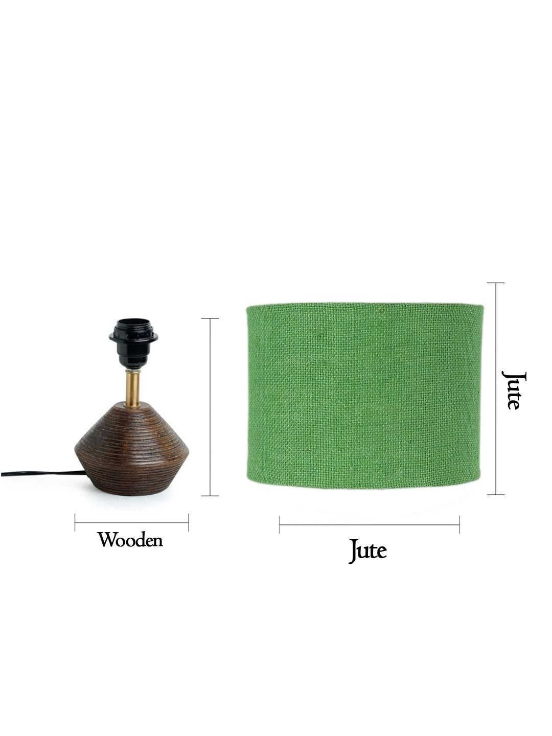 Green Jute Table lamp with Wood Natural Base (7x12 inches)