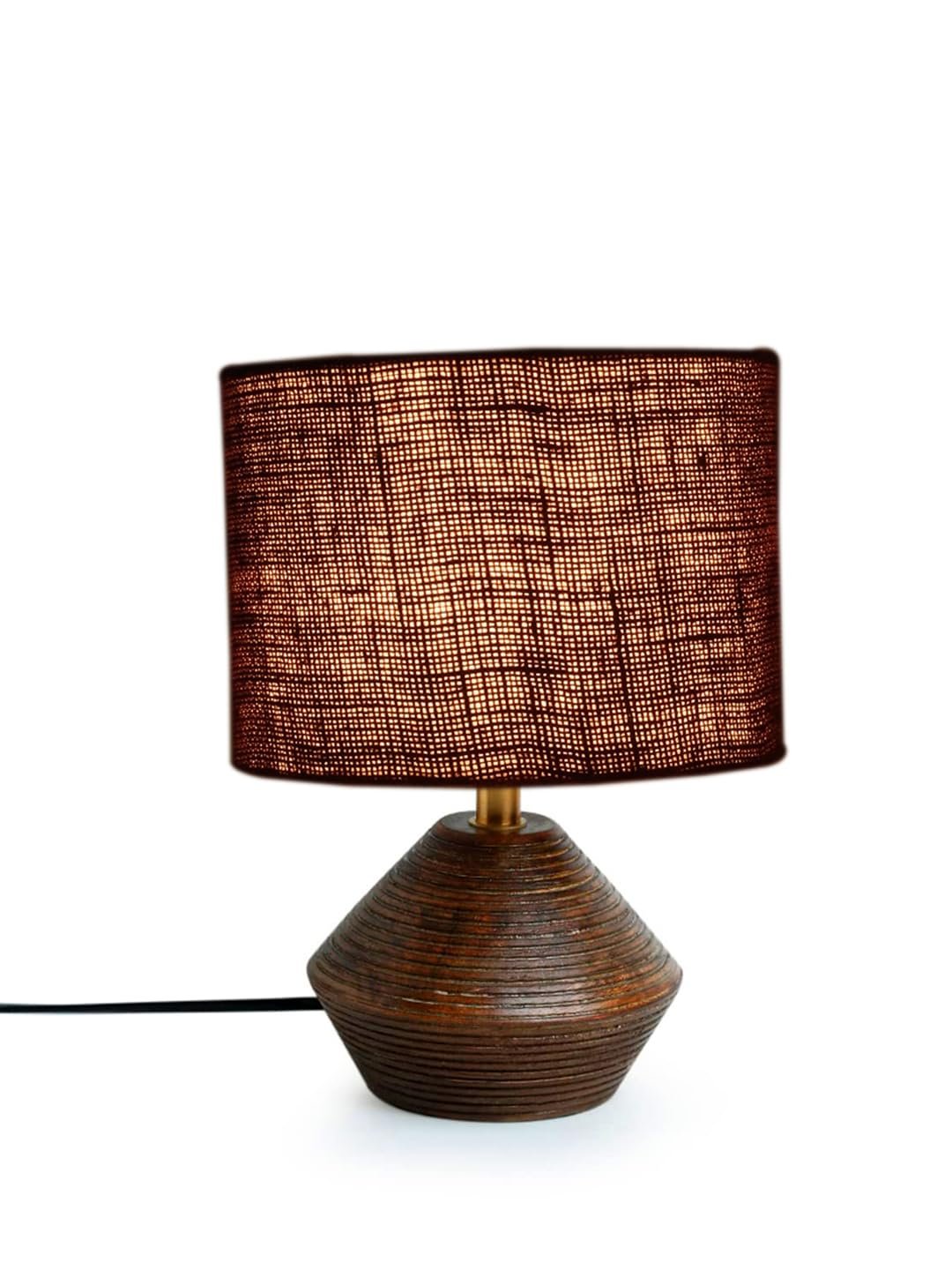 Brown Jute Table lamp with Wood Natural Base (7x12 inches)