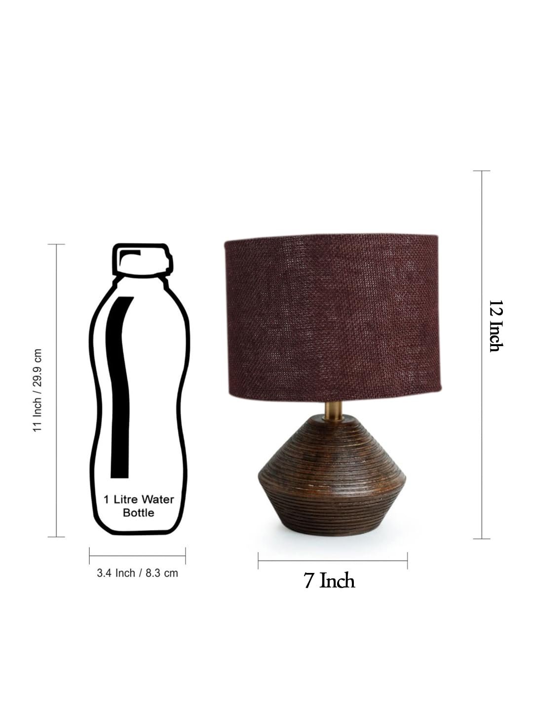 Brown Jute Table lamp with Wood Natural Base (7x12 inches)