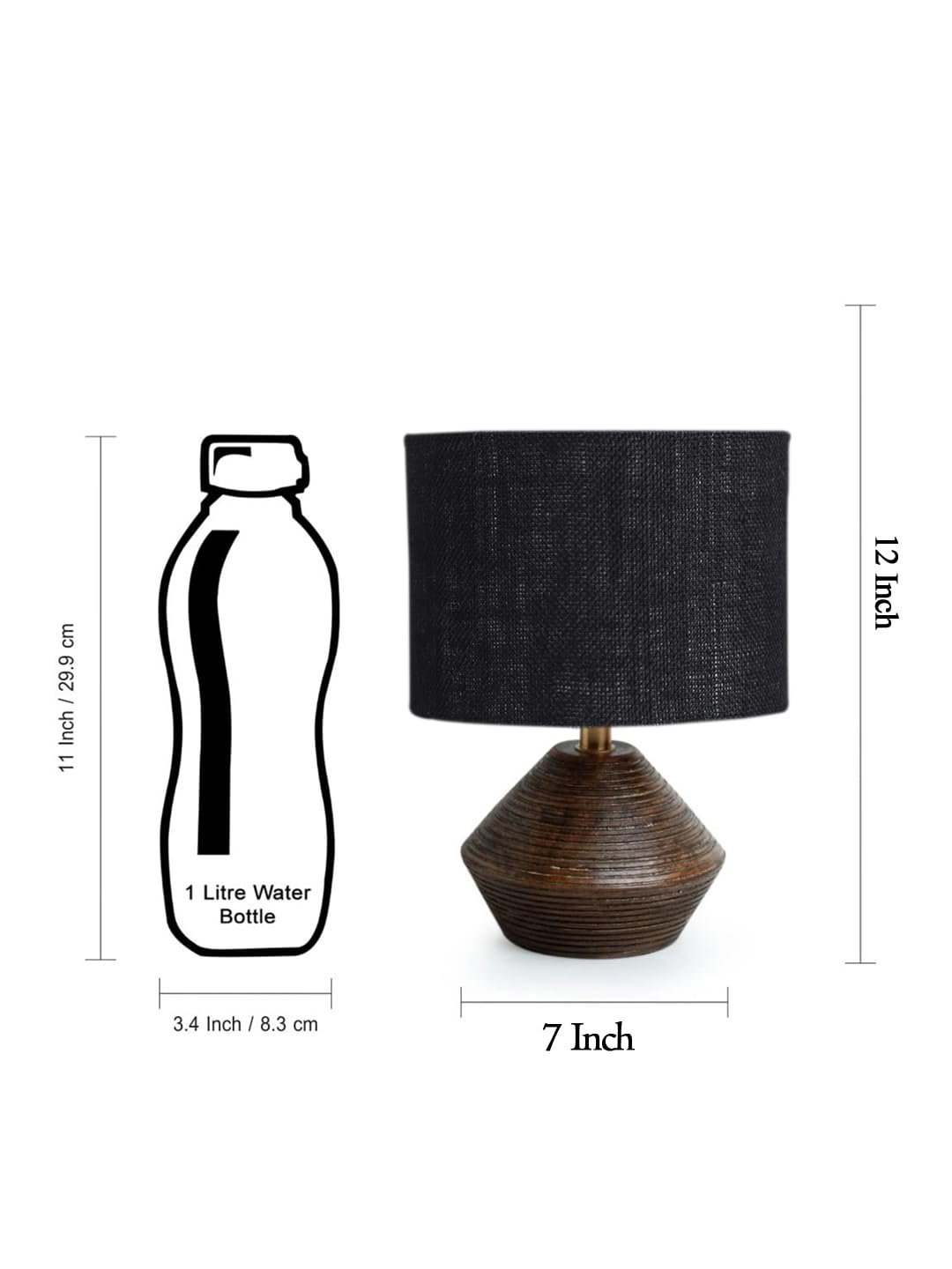 Black Jute Table lamp with Wood Natural Base (7x12 inches)