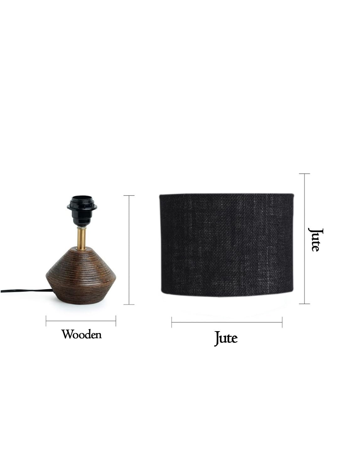 Black Jute Table lamp with Wood Natural Base (7x12 inches)