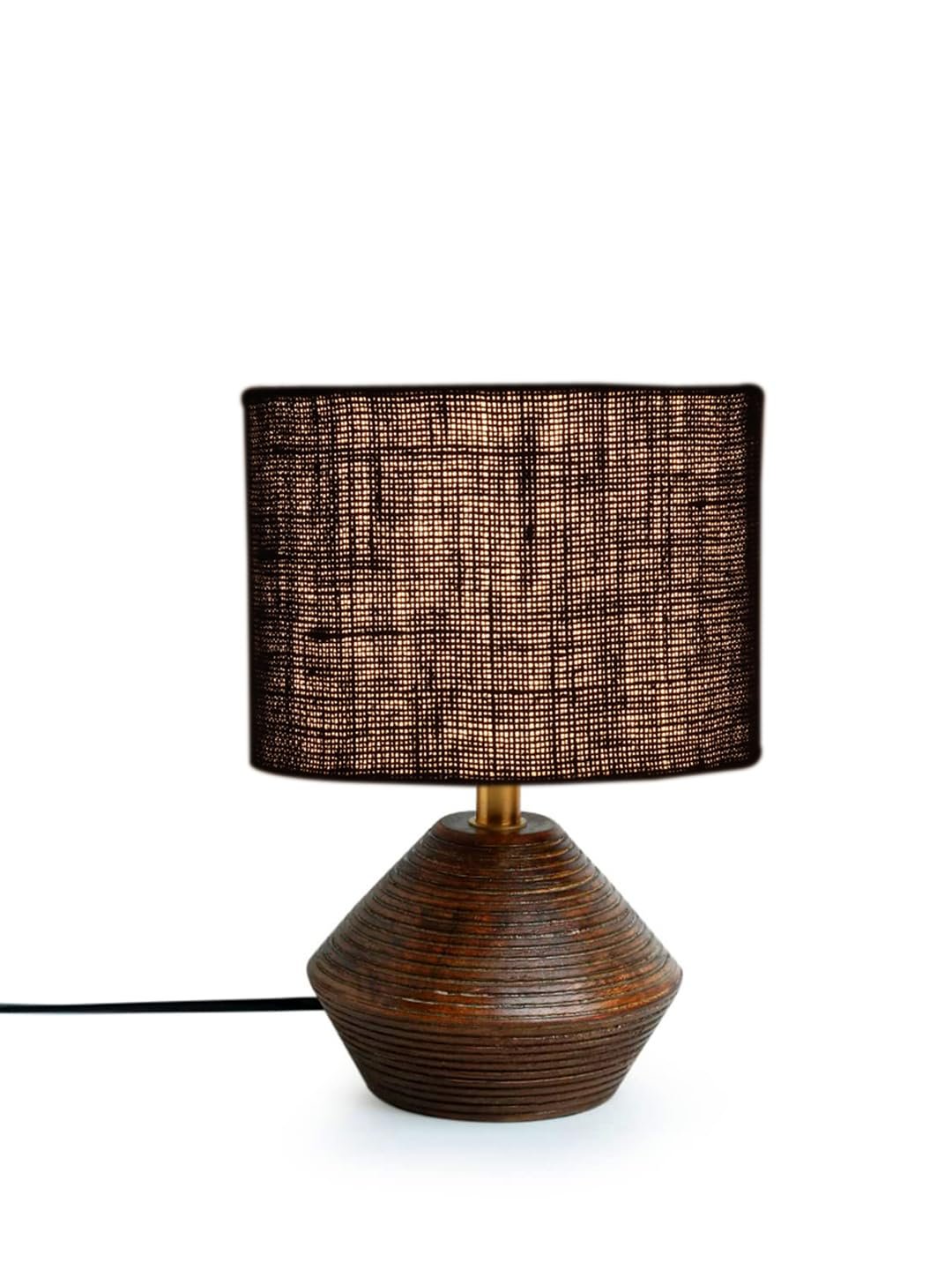 Black Jute Table lamp with Wood Natural Base (7x12 inches)