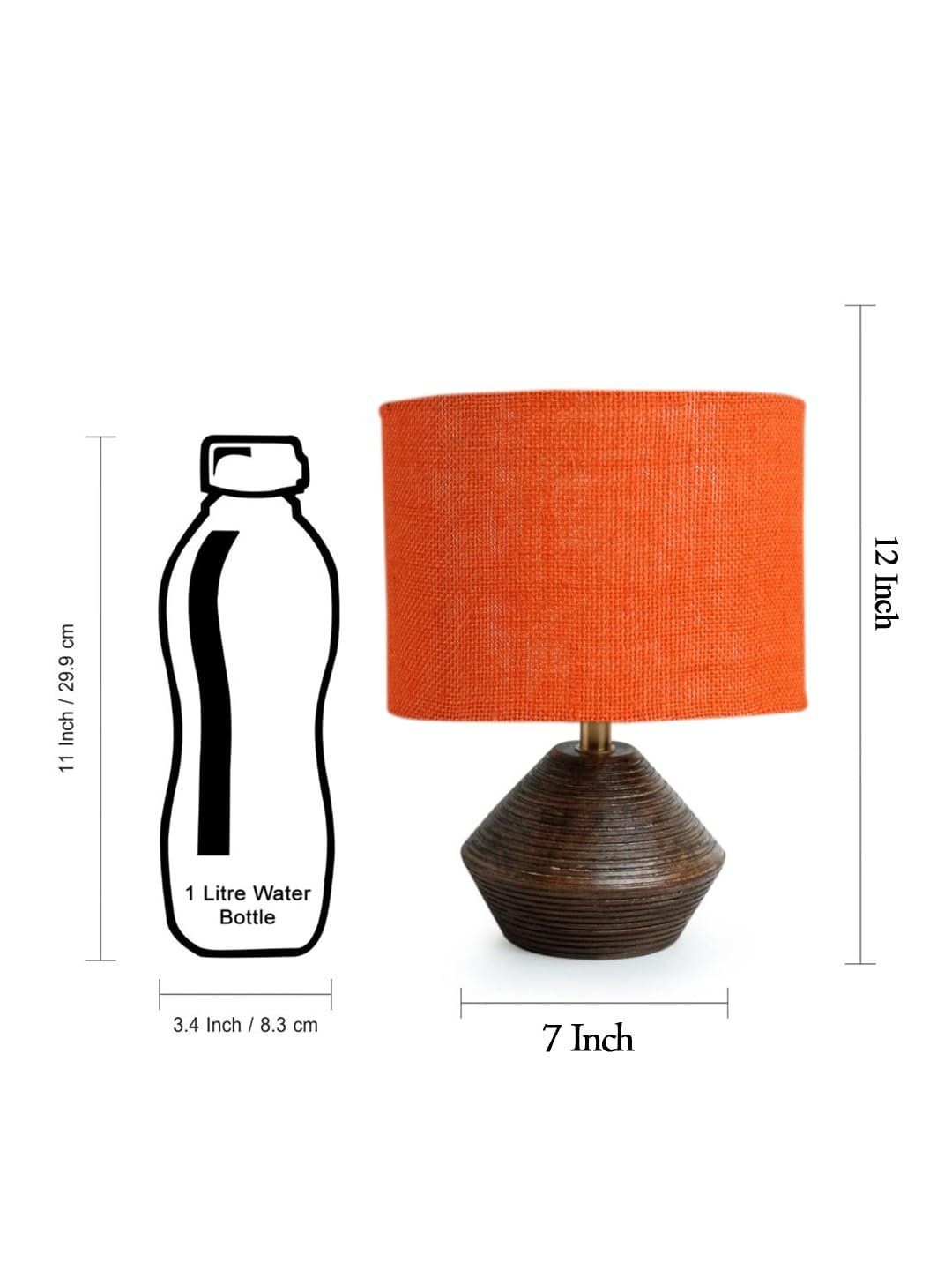 Orange Jute Table lamp with Wood Natural Base (7x12 inches)