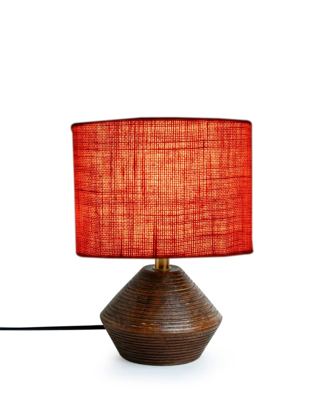 Orange Jute Table lamp with Wood Natural Base (7x12 inches)